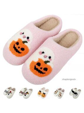 Women's Plush Animal Cat Dog Slippers Warm Indoor Faux Fur House Shoes